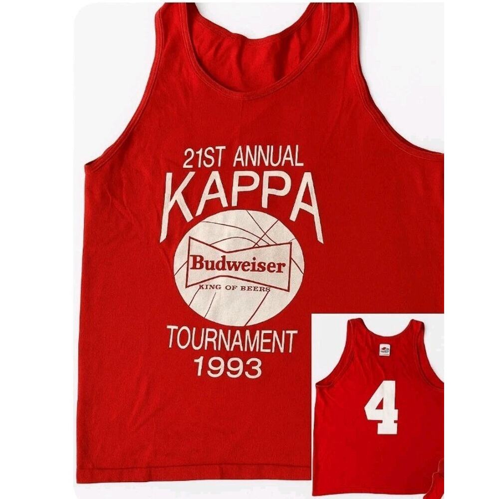 vtg kappa Muscle Tank top Men XL Volleyball Budweiser Tee Shirt Red 1993 Frat